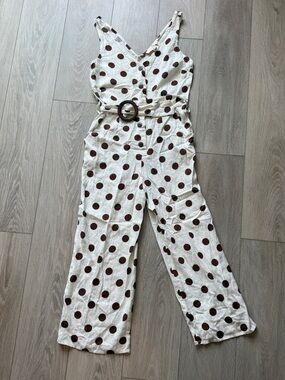 Monteau Los Angeles Women’s Medium Brown Polka Dot Sleeveless Belted Jumpsuit